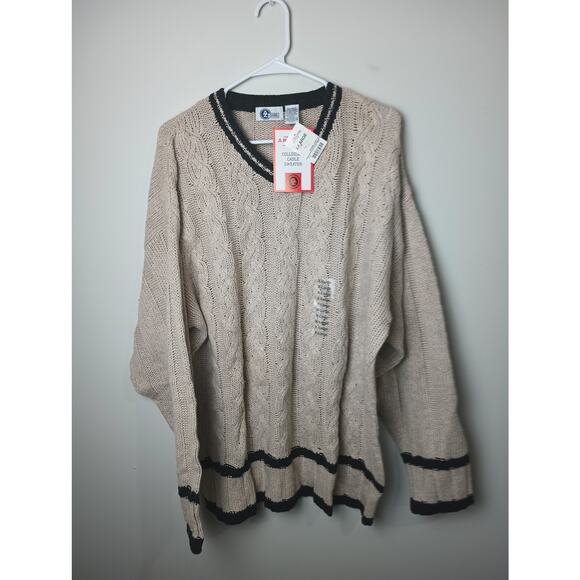 Vintage Arizona Oversized Cable Knit Sweater Tan V Neck NWT Men's Large Y2K - Picture 1 of 5